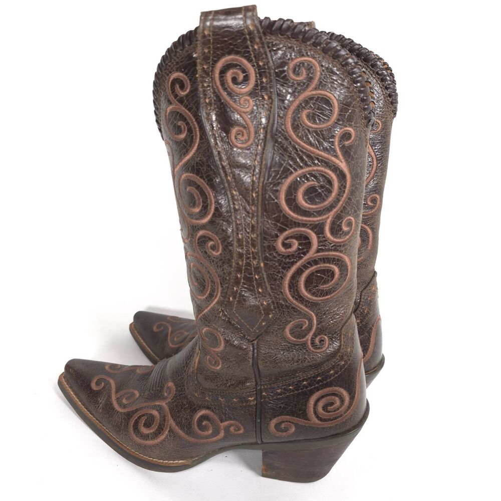 ARIAT Leather Upper Western Boots 9B Brown Embroidered Snip Toe Women's 10006755